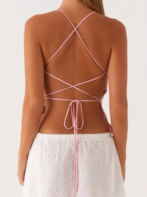 Embroidered Sequin Tie Back Cami - StyleLure