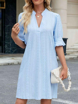 Eyelet Flounce Sleeve Mini Dress - StyleLure