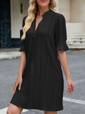 Eyelet Flounce Sleeve Mini Dress - StyleLure