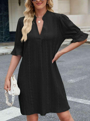 Eyelet Flounce Sleeve Mini Dress - StyleLure