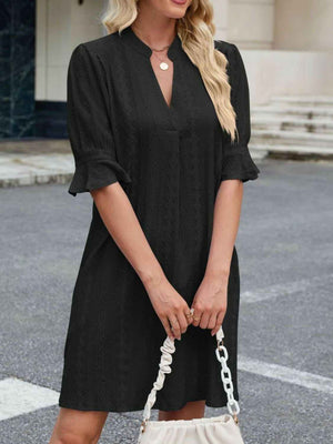 Eyelet Flounce Sleeve Mini Dress - StyleLure