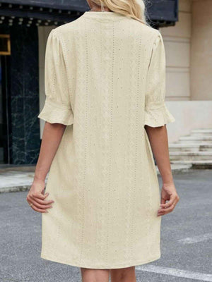 Eyelet Flounce Sleeve Mini Dress - StyleLure