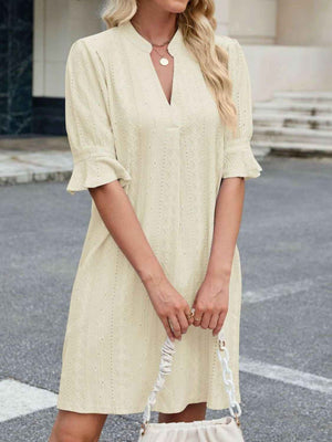 Eyelet Flounce Sleeve Mini Dress - StyleLure