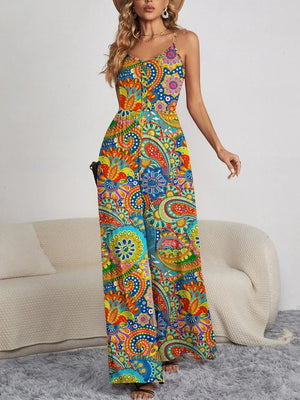FAM - FAM Decorative Button Spaghetti Strap Wide Leg Jumpsuit - StyleLure