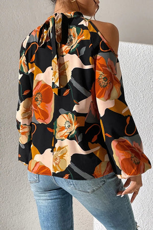 Floral Cold Shoulder Balloon Sleeve Blouse - StyleLure