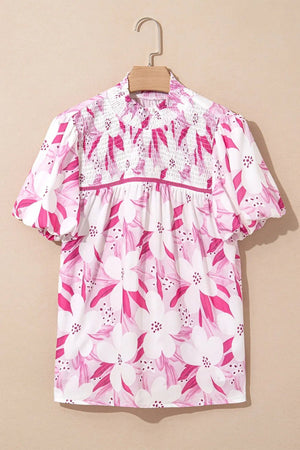 Floral Frilled Collar Short Sleeve Blouse Top - StyleLure