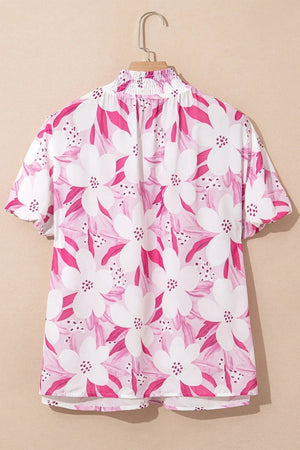 Floral Frilled Collar Short Sleeve Blouse Top - StyleLure