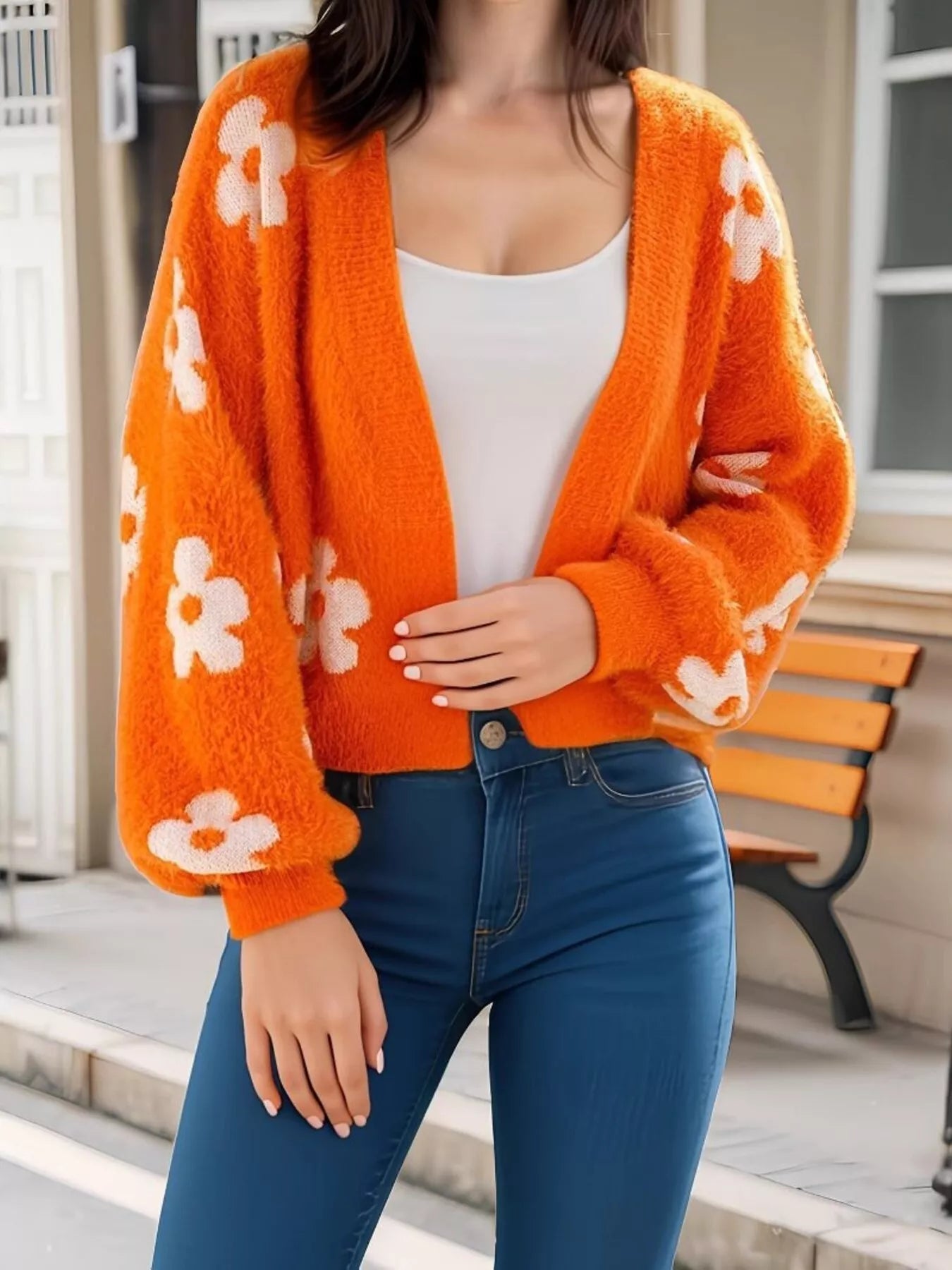 Floral Open Front Cardigan - StyleLure