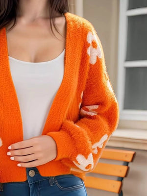 Floral Open Front Cardigan - StyleLure