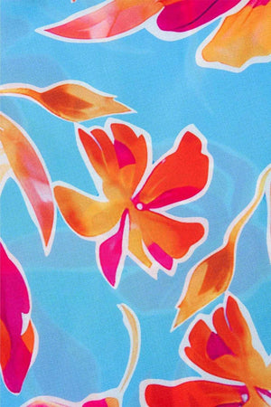 Floral Print Notched Pompom Trim Flutter Sleeve Blouse - StyleLure