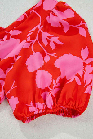 Floral Puff Sleeve Sweetheart Neck Ruffled Mini Dress - StyleLure