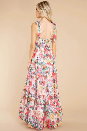 Floral Square Neck Wide Strap Maxi Dress - StyleLure