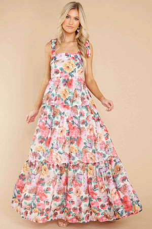Floral Square Neck Wide Strap Maxi Dress - StyleLure