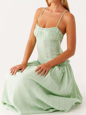 Frill Spaghetti Strap Maxi Dress - StyleLure