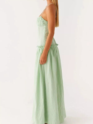 Frill Spaghetti Strap Maxi Dress - StyleLure