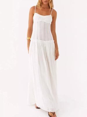 Frill Spaghetti Strap Maxi Dress - StyleLure