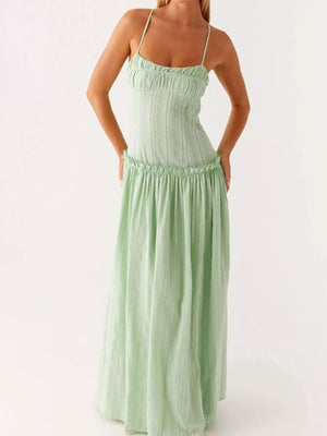 Frill Spaghetti Strap Maxi Dress - StyleLure