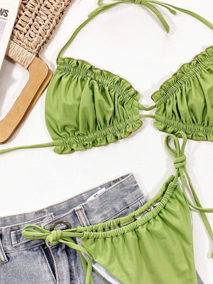 Frill Trill Halter Neck Bikini Set - StyleLure