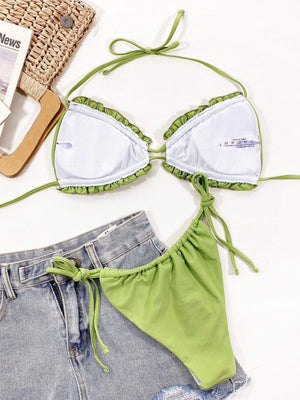 Frill Trill Halter Neck Bikini Set - StyleLure