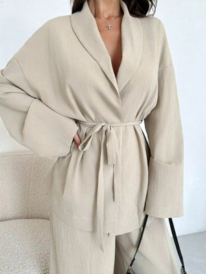 Front Tied Shirt and Wide - Leg Pants Set - StyleLure