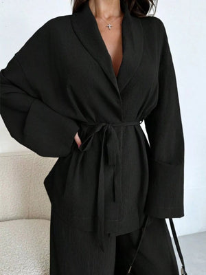 Front Tied Shirt and Wide - Leg Pants Set - StyleLure