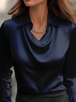 Full Size Collared Neck Long Sleeve Blouse Plus Size - StyleLure