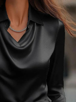 Full Size Collared Neck Long Sleeve Blouse Plus Size - StyleLure