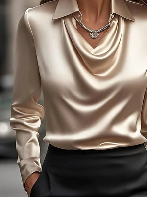 Full Size Collared Neck Long Sleeve Blouse Plus Size - StyleLure