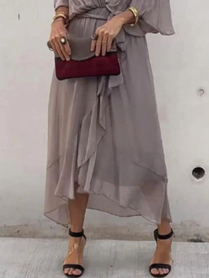 Full Size Flowy Tie Front Midi Dress with Flutter Sleeves Plus Size - StyleLure