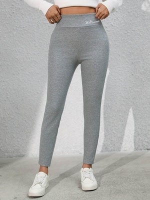 Full Size Letter Embroidered High Waist Leggings - StyleLure
