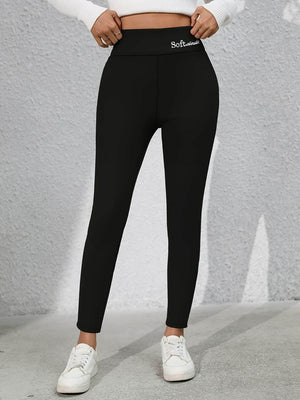 Full Size Letter Embroidered High Waist Leggings - StyleLure