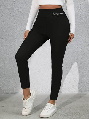 Full Size Letter Embroidered High Waist Leggings - StyleLure