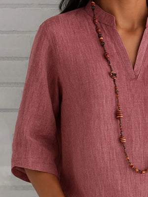 Full Size Notched Three - Quarter Sleeves Blouse Plus Size - StyleLure