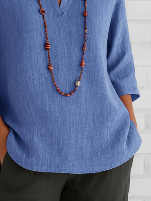 Full Size Notched Three - Quarter Sleeves Blouse Plus Size - StyleLure