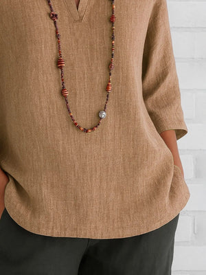 Full Size Notched Three - Quarter Sleeves Blouse Plus Size - StyleLure