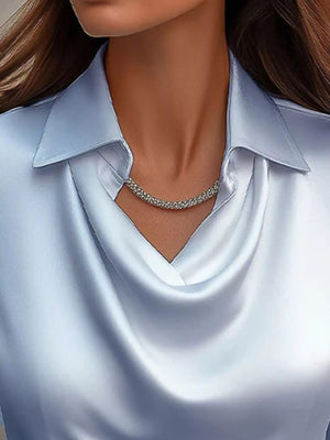 Full Size Satin Cowl Neck Long Sleeve Blouse Plus Size - StyleLure