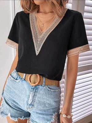 Full Size V - Neck Short Sleeve Blouse Plus Size - StyleLure