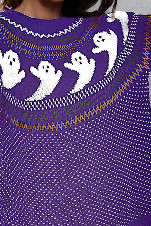 Ghost Pattern Round Neck Long Sleeve Sweater - StyleLure