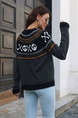 Ghost Pattern Round Neck Long Sleeve Sweater - StyleLure