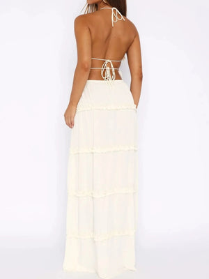 Halter Crop Backless Top and Maxi Skirt Set - StyleLure