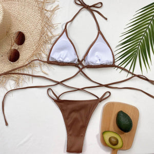Halter Neck Crisscross Ribbed Bikini Set - StyleLure