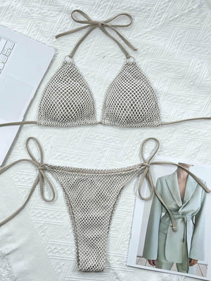 Halter Neck Tie Back Bikini Set - StyleLure