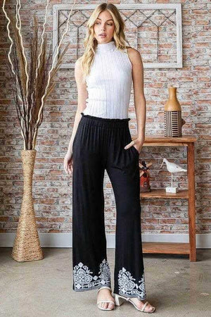 Heimish Full Size Solid Damask Casual Pants Plus Size - StyleLure