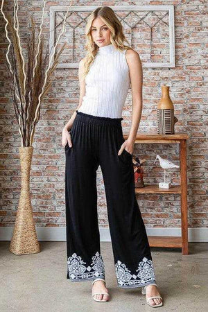 Heimish Full Size Solid Damask Casual Pants Plus Size - StyleLure