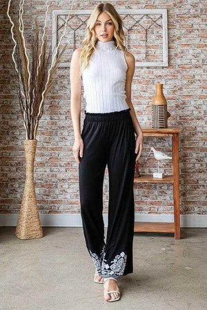 Heimish Full Size Solid Damask Casual Pants Plus Size - StyleLure