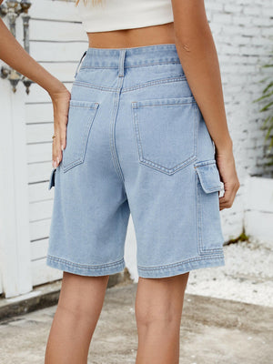 High Waist Denim Shorts with Cargo Pockets - StyleLure