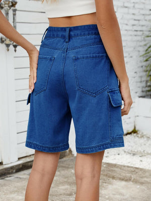 High Waist Denim Shorts with Cargo Pockets - StyleLure