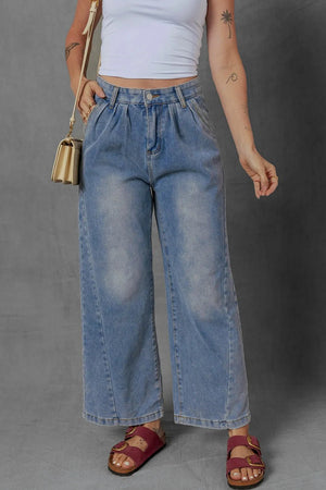 High - Waist Wide Leg Pleated Denim Jeans - StyleLure