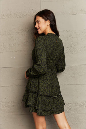 Honey Leopard Smock Waist Long Sleeve Dress - StyleLure