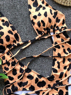Lace - Up Backless Plunge One - Piece Swimwear - StyleLure